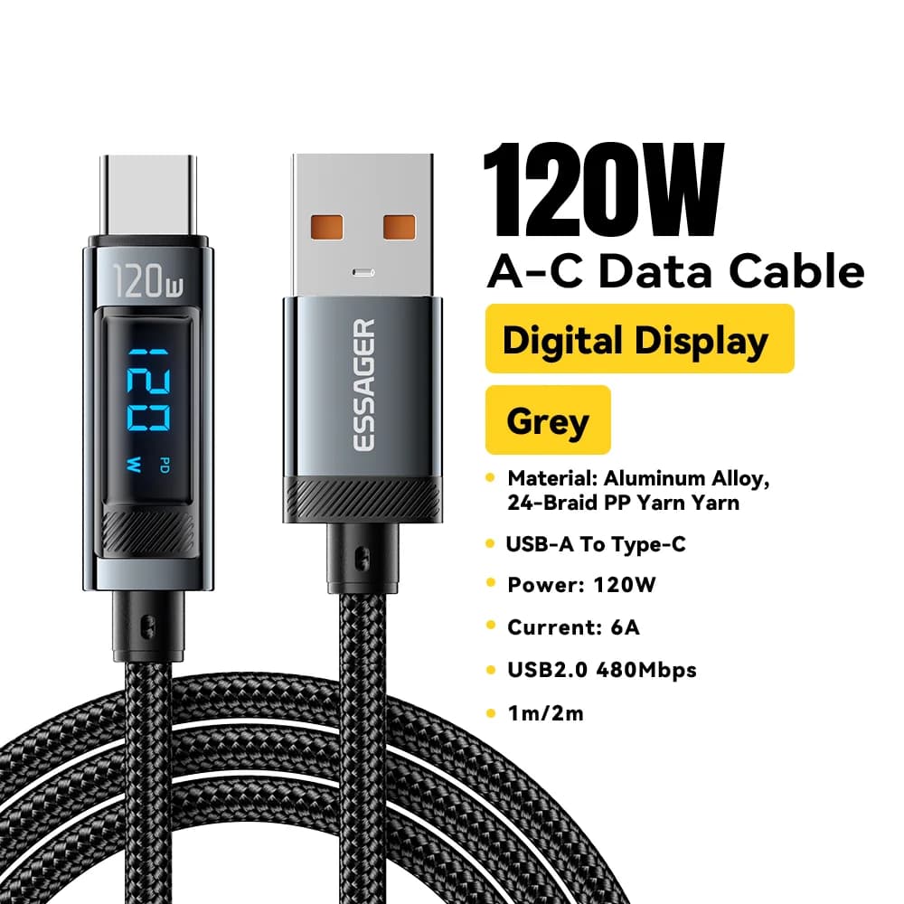 Kabel USB-C do szybkiego ładowania 120W z wyświetlaczem LED