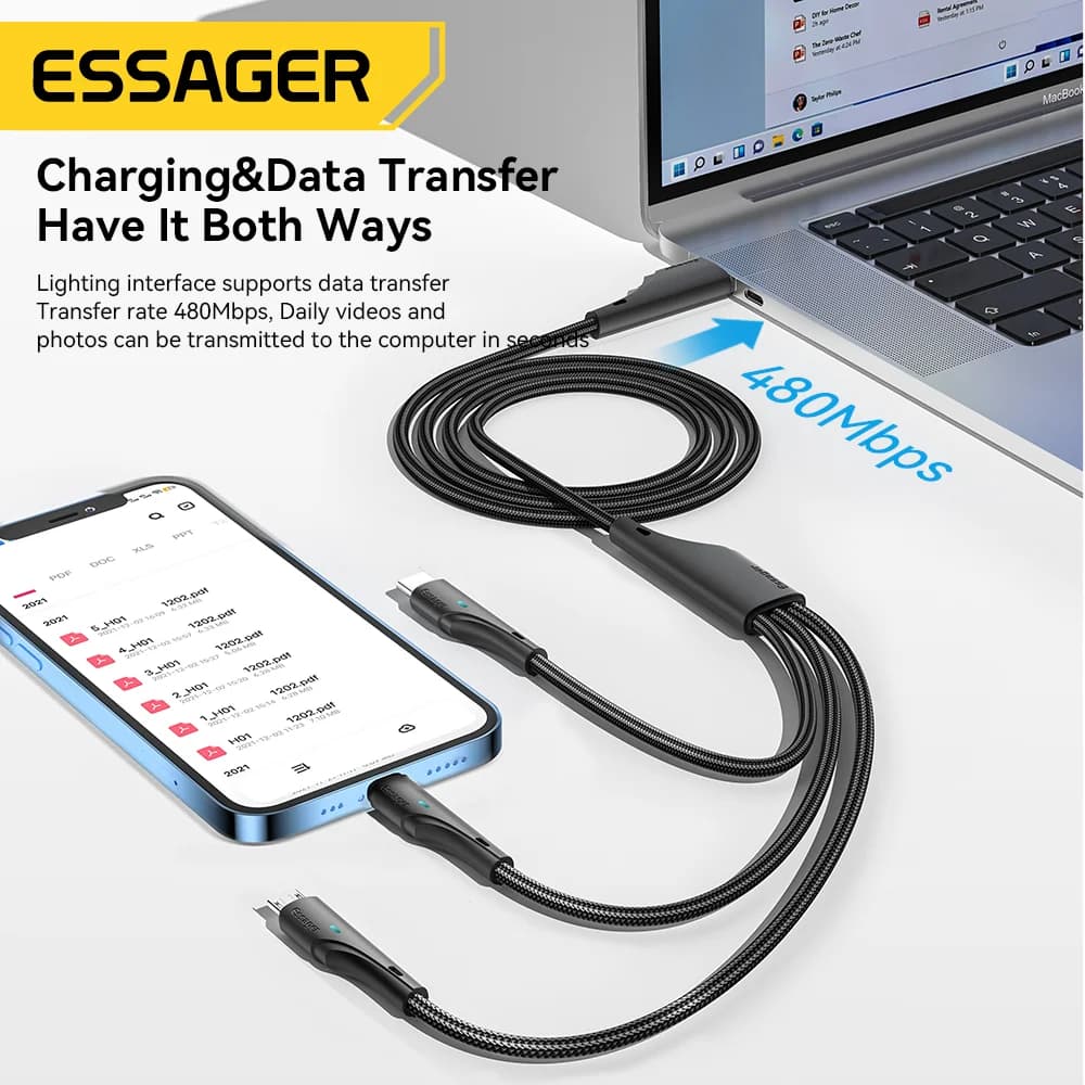 Kabel wielofunkcyjny 3 w 1 USB-C Micro USB Lightning