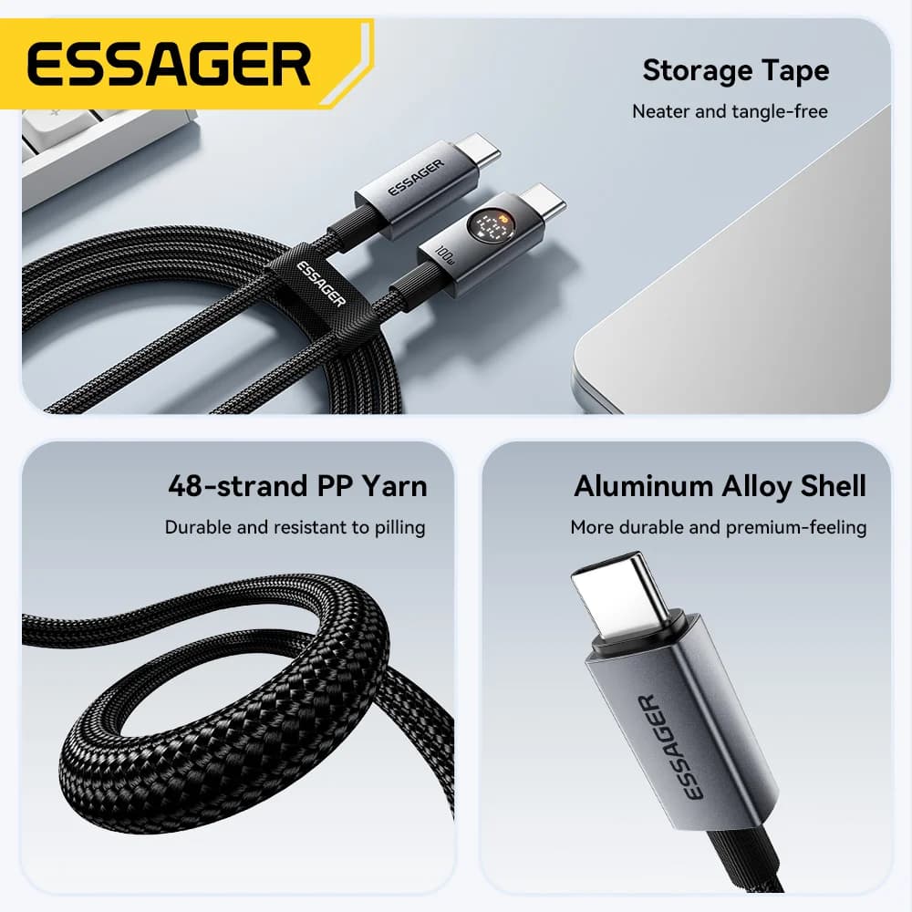 Kabel USB-C na USB-C 100W z wyświetlaczem cyfrowym