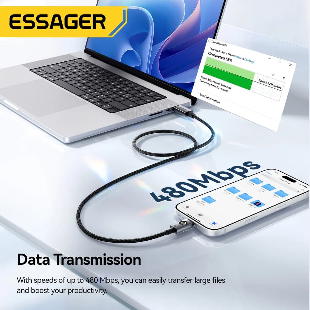 Kabel USB-C na USB-C 100W z wyświetlaczem cyfrowym