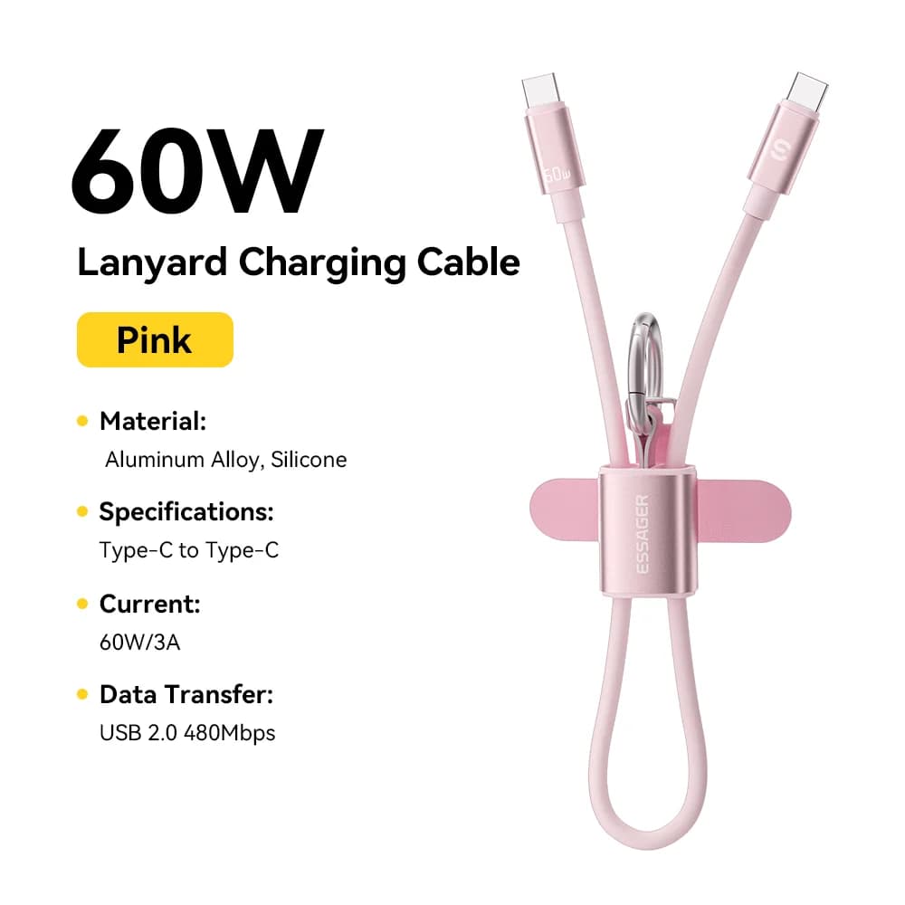 Krótki kabel smyczkowy USB-C do USB-C 60W