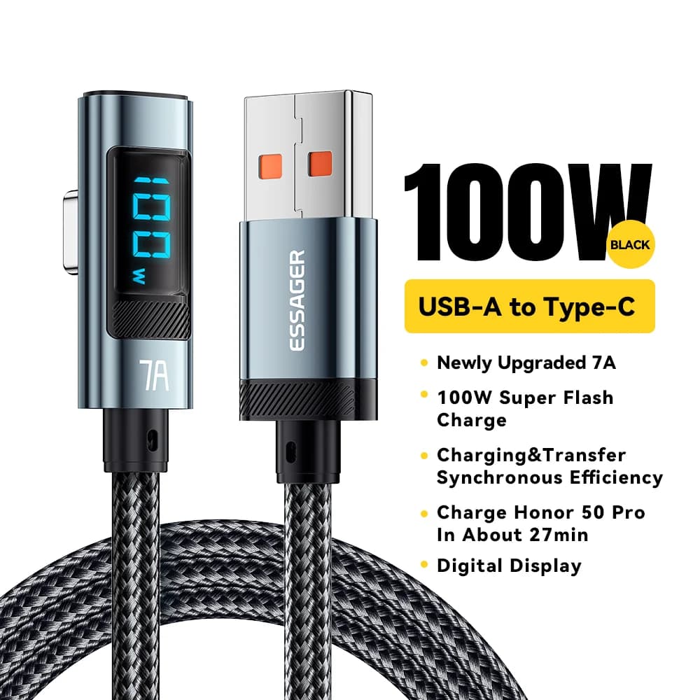 Kabel USB-C kątowy 7A 100W z wyświetlaczem cyfrowym