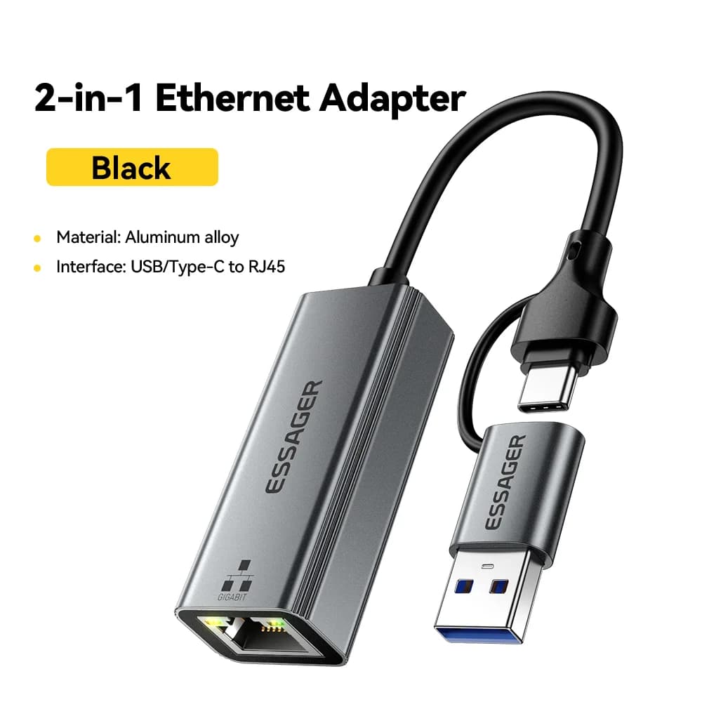 Adapter Gigabit Ethernet RJ45 USB-A/Type-C 2w1