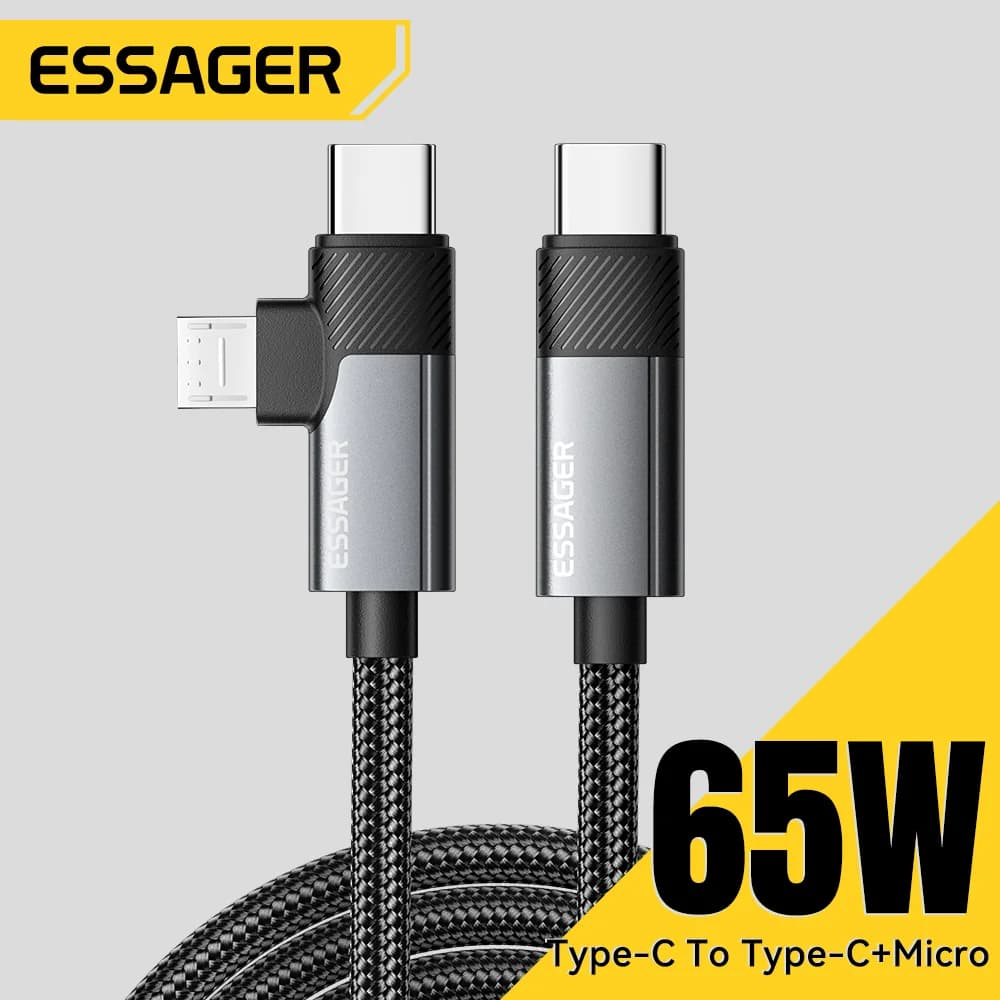 Kabel do szybkiego ładowania 2w1 65W PD Type-C/USB-A na Micro