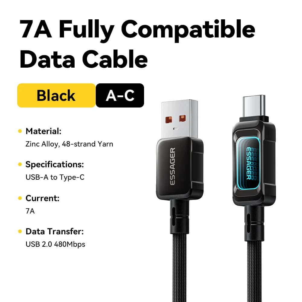 Kabel USB-C do USB-C 100W z wyświetlaczem LED do szybkiego ładowania