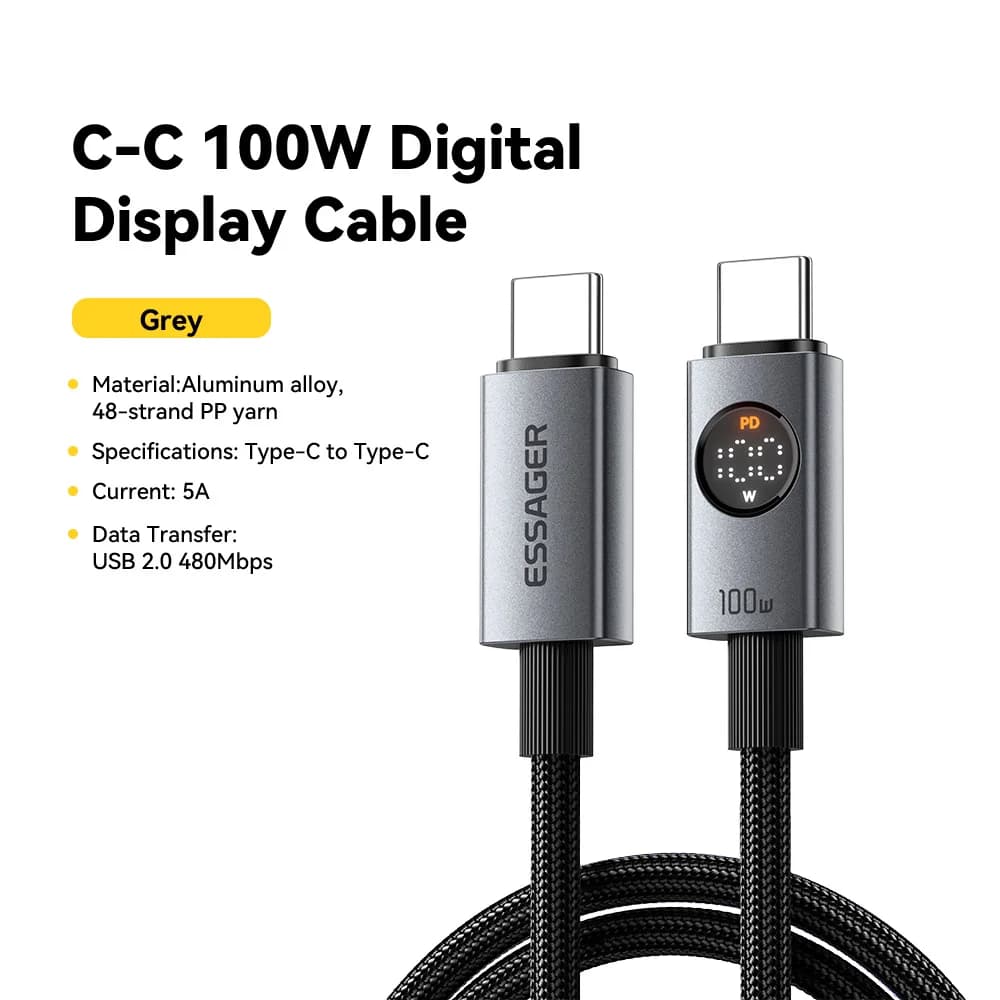 Kabel USB-C na USB-C 100W z wyświetlaczem cyfrowym