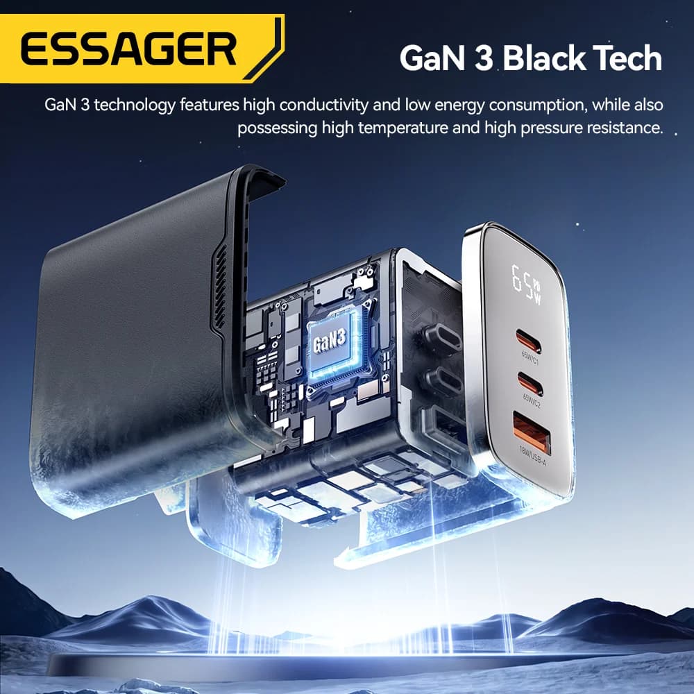 Ładowarka USB-C GaN 65W z wyświetlaczem cyfrowym