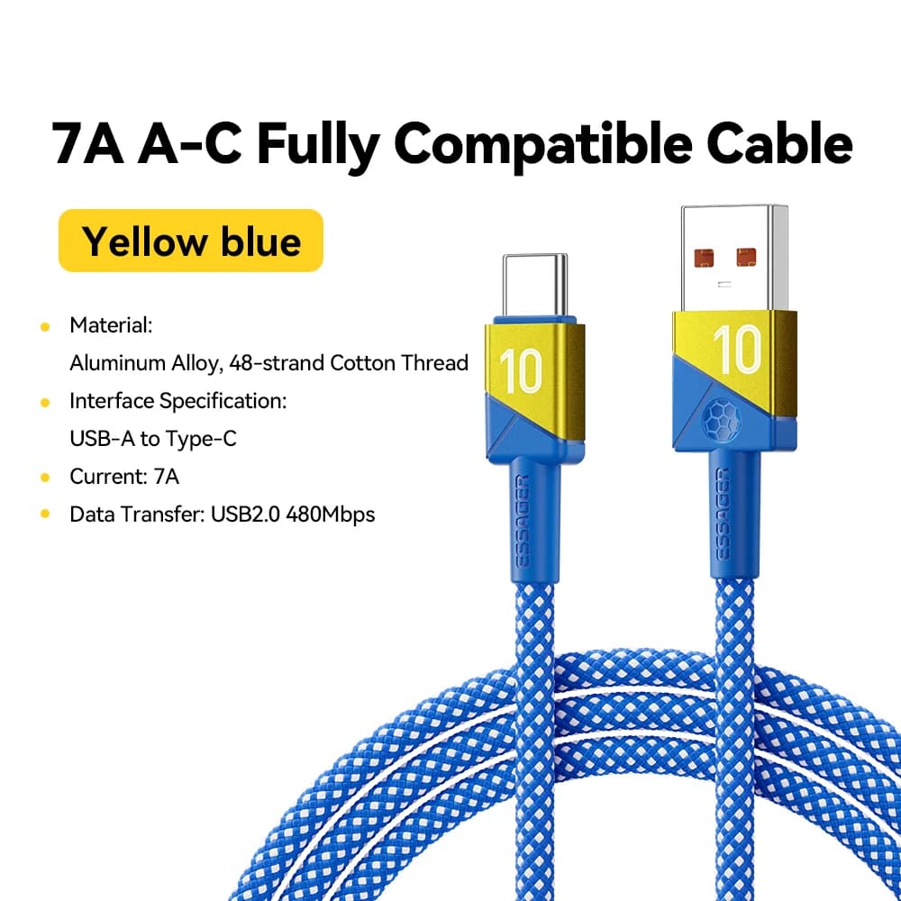 Kabel USB-C Super Szybkie Ładowanie 100W 7A Kolory Zespołów