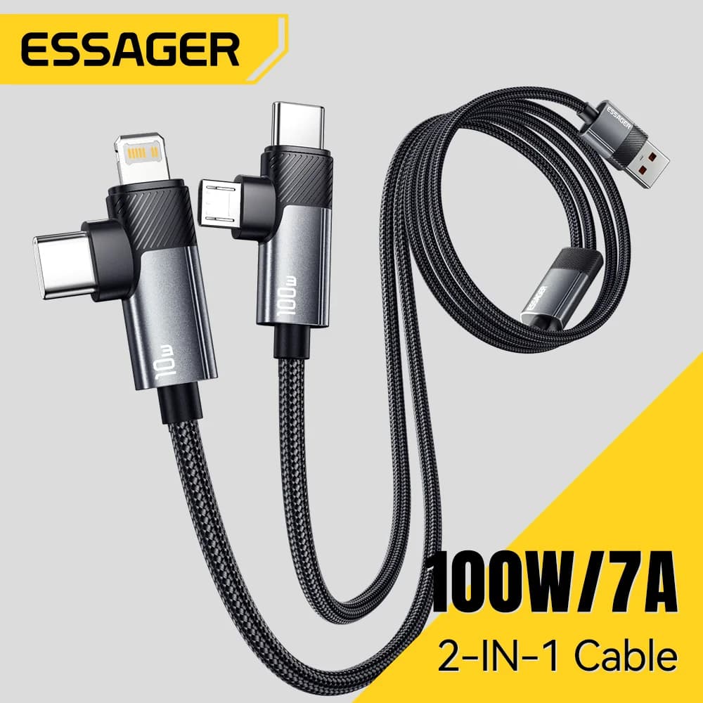 Kabel 2-w-1 do szybkiego ładowania 100W Type-C i Lightning