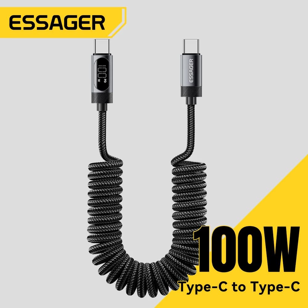 Sprężysty kabel samochodowy USB-C do USB-C 100W