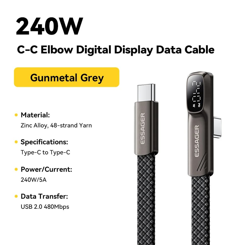 Kabel USB-C kątowy 240W do szybkiego ładowania