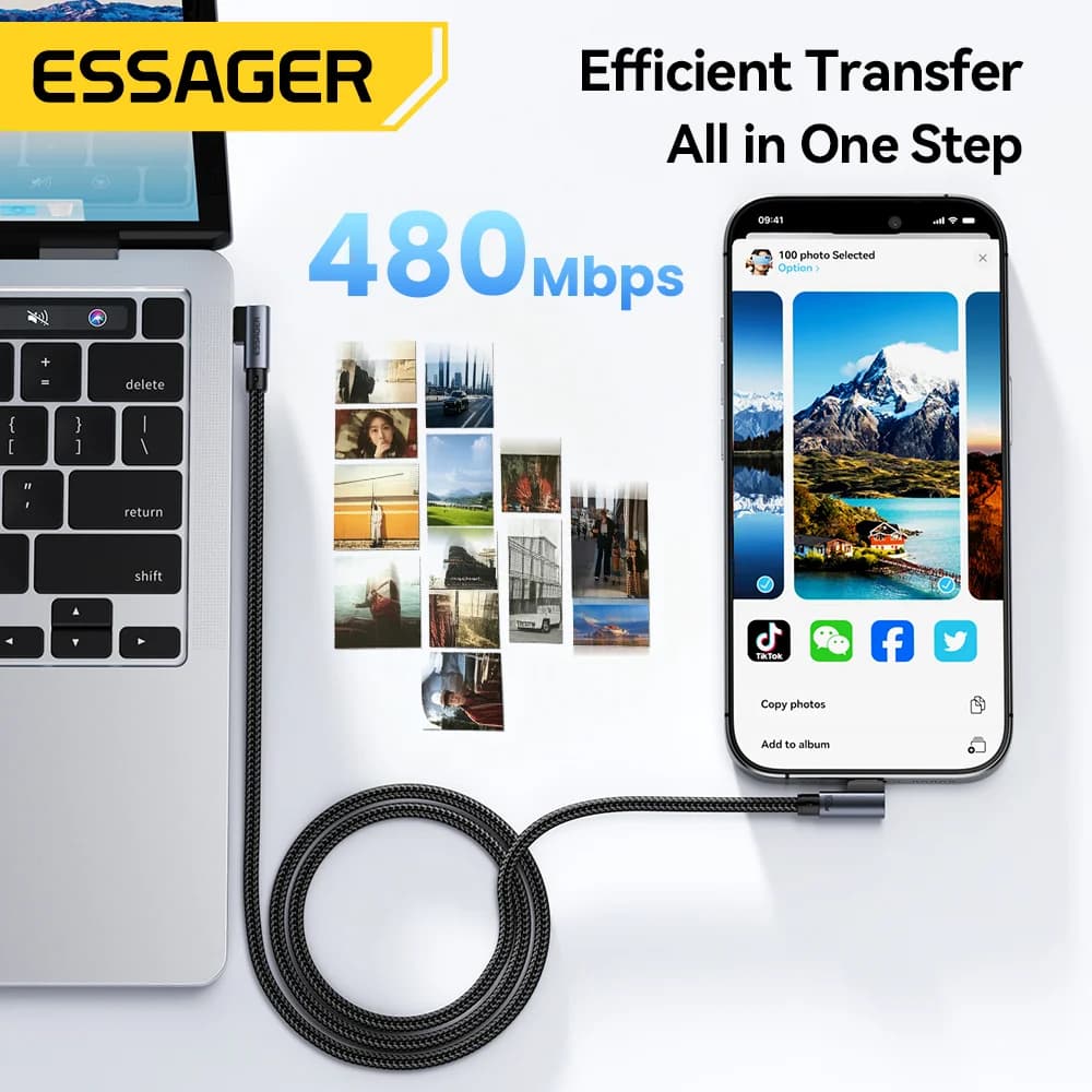 Kabel kątowy USB-C do USB-C 100W, szybkie ładowanie