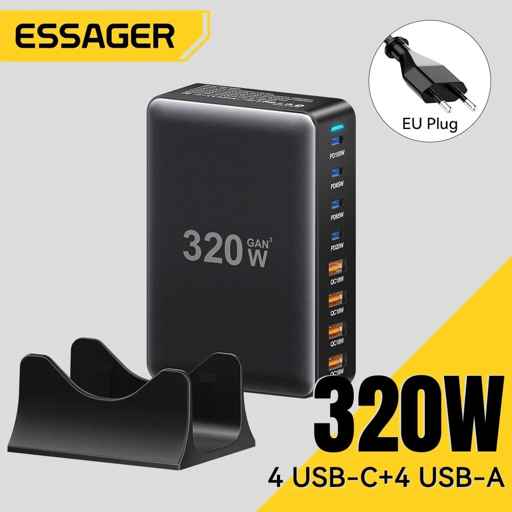 Stacja ładująca biurkowa USB-C GaN, 8 portów, 320W