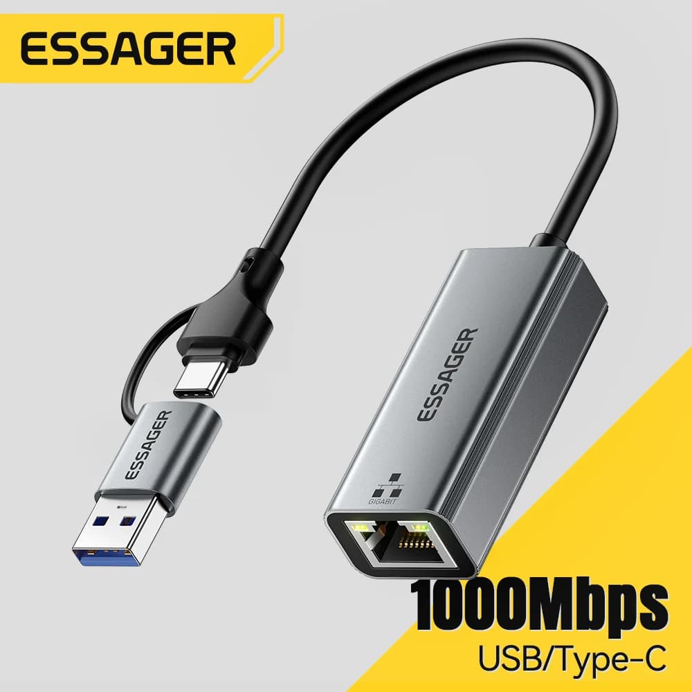 Adapter Gigabit Ethernet RJ45 USB-A/Type-C 2w1