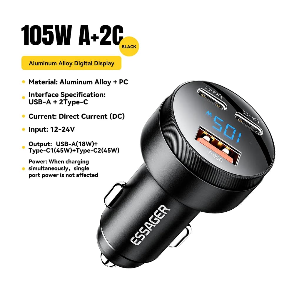 Ładowarka samochodowa USB 105W QC4.0 PD Szybkie ładowanie