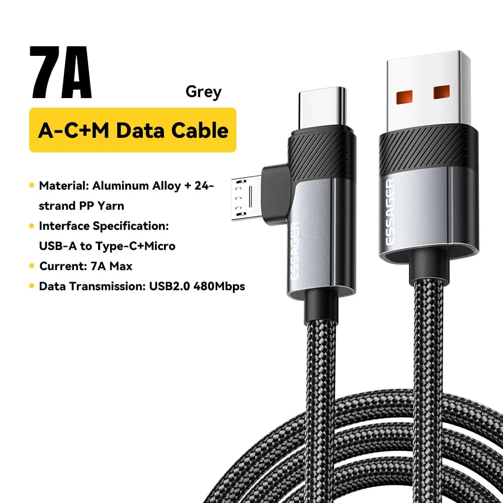 Kabel do szybkiego ładowania 2w1 65W PD Type-C/USB-A na Micro