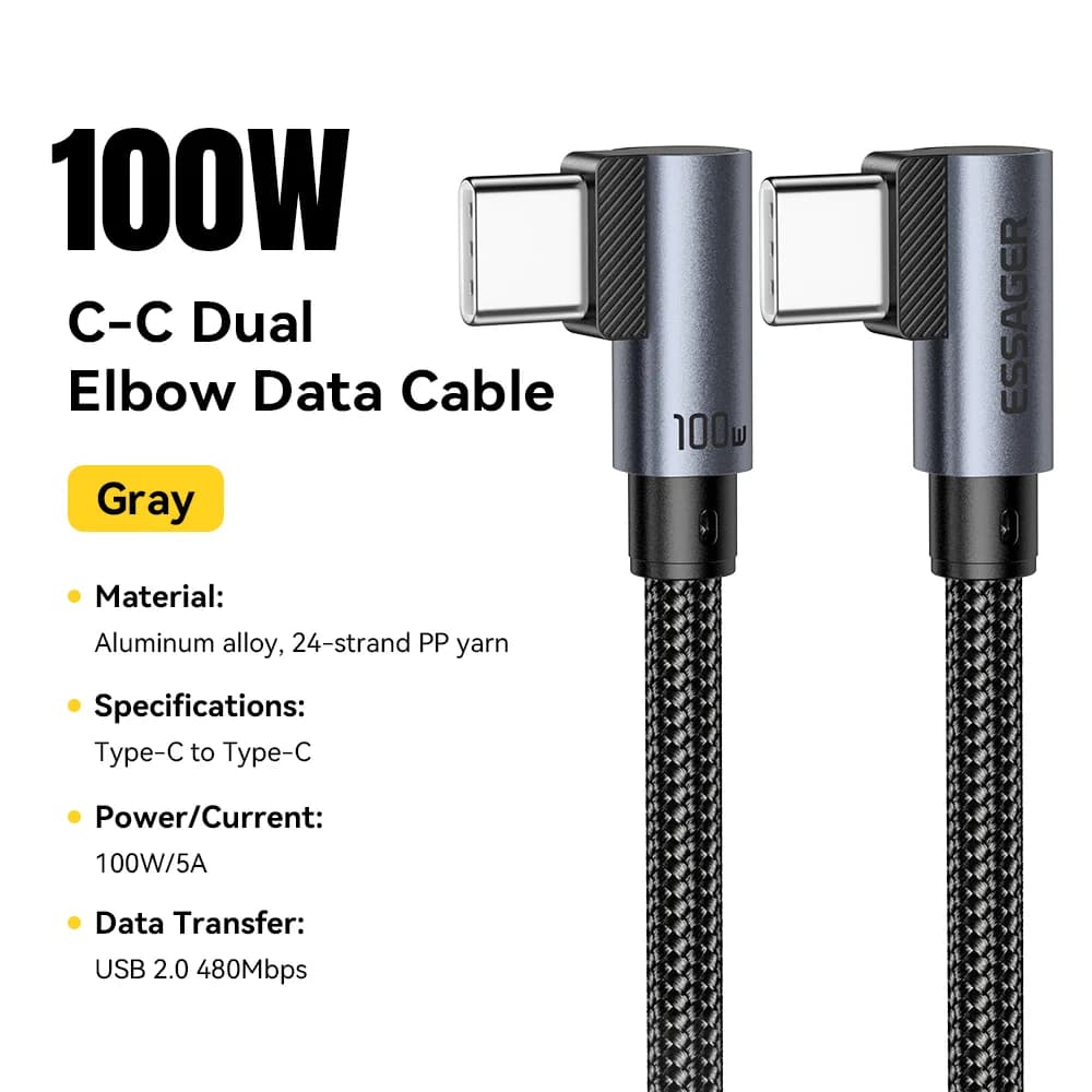 Kabel kątowy USB-C do USB-C 100W, szybkie ładowanie