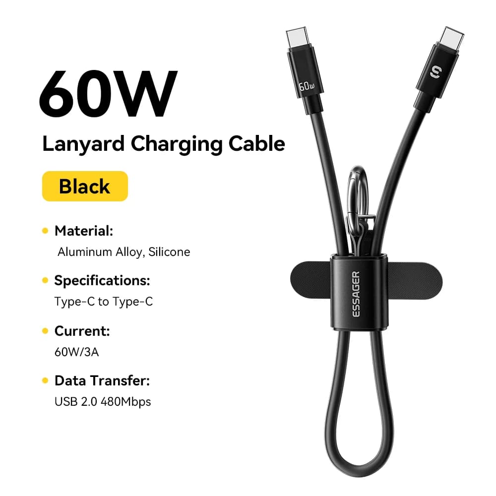 Krótki kabel smyczkowy USB-C do USB-C 60W