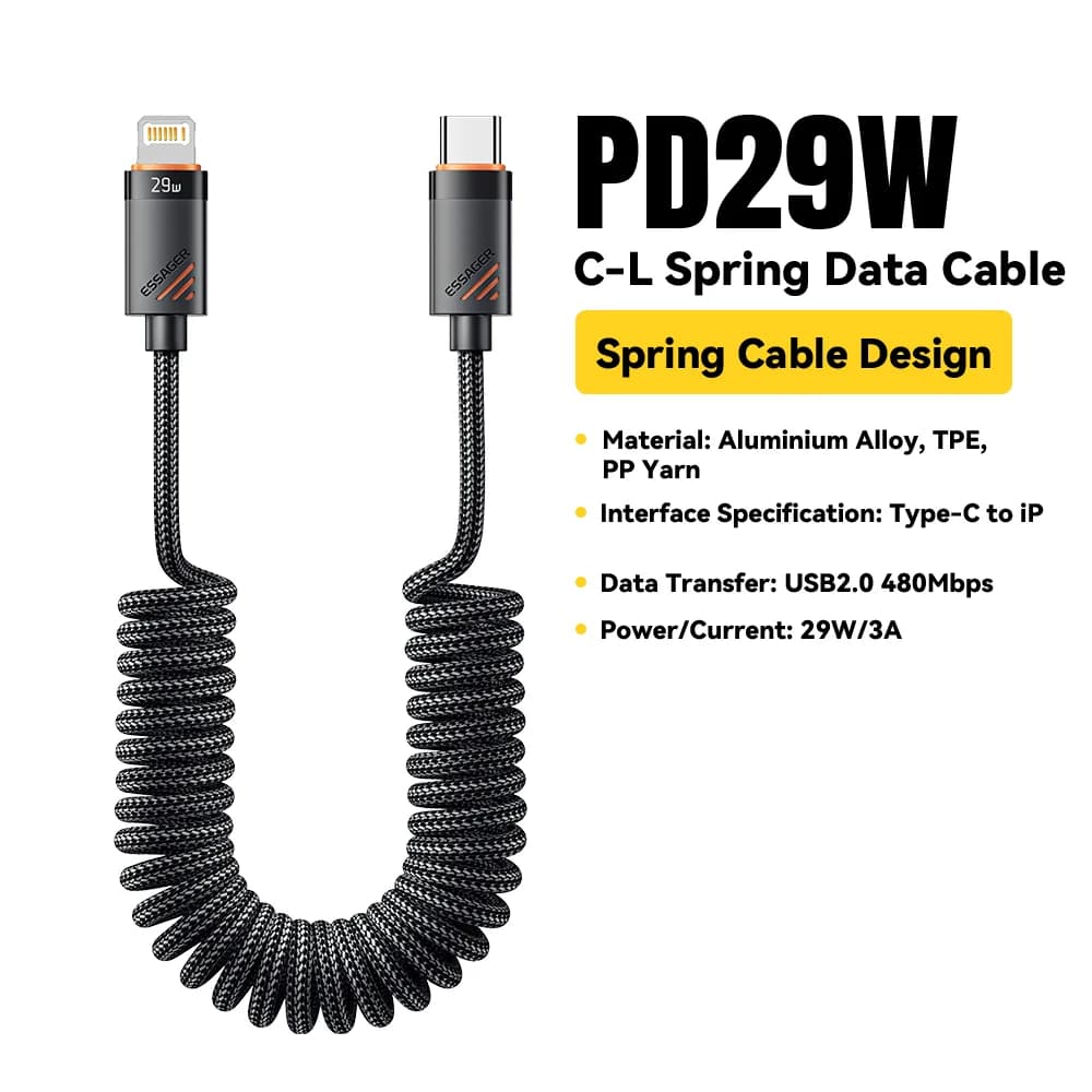 Sprężynowy kabel USB-C na Lightning z szybkim ładowaniem
