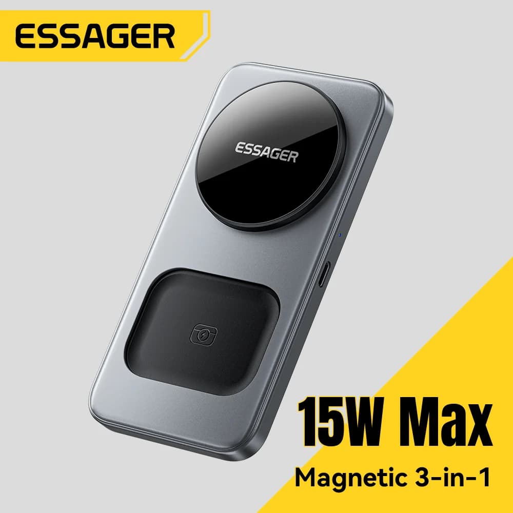 Składana stacja ładowania bezprzewodowego 3-w-1 15W (magnetyczna)