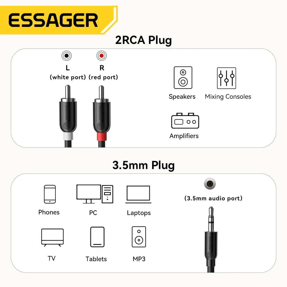 Kabel rozgałęziający audio 3,5 mm do podwójnego RCA