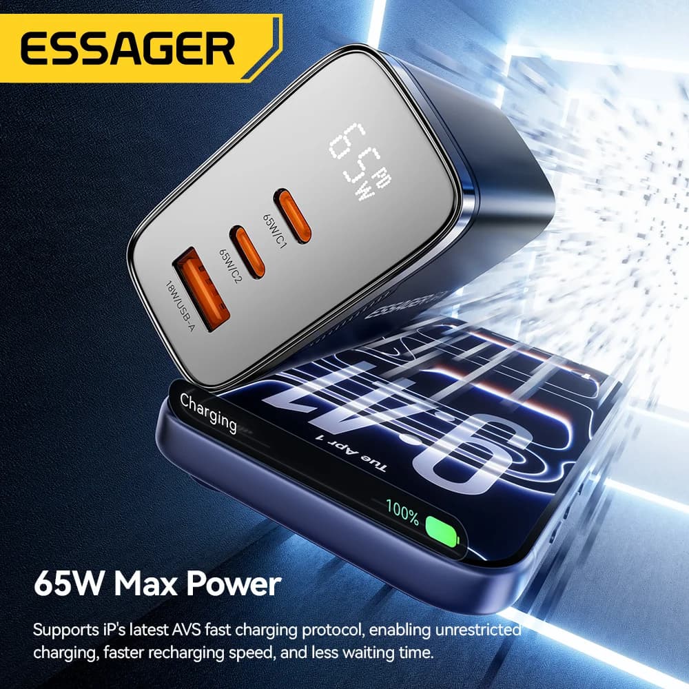 Ładowarka USB-C GaN 65W z wyświetlaczem cyfrowym