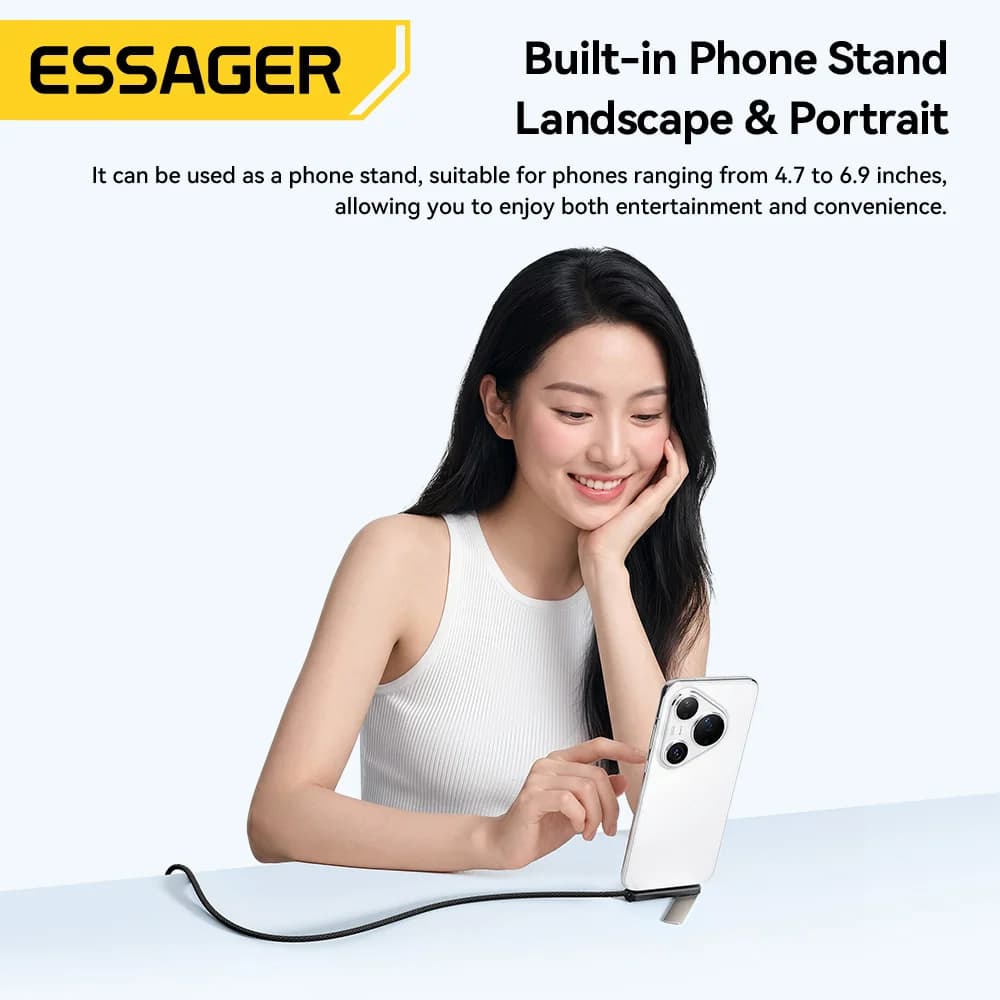 Kabel USB-C 2 w 1 z łokciem i stojakiem na telefon, 7A