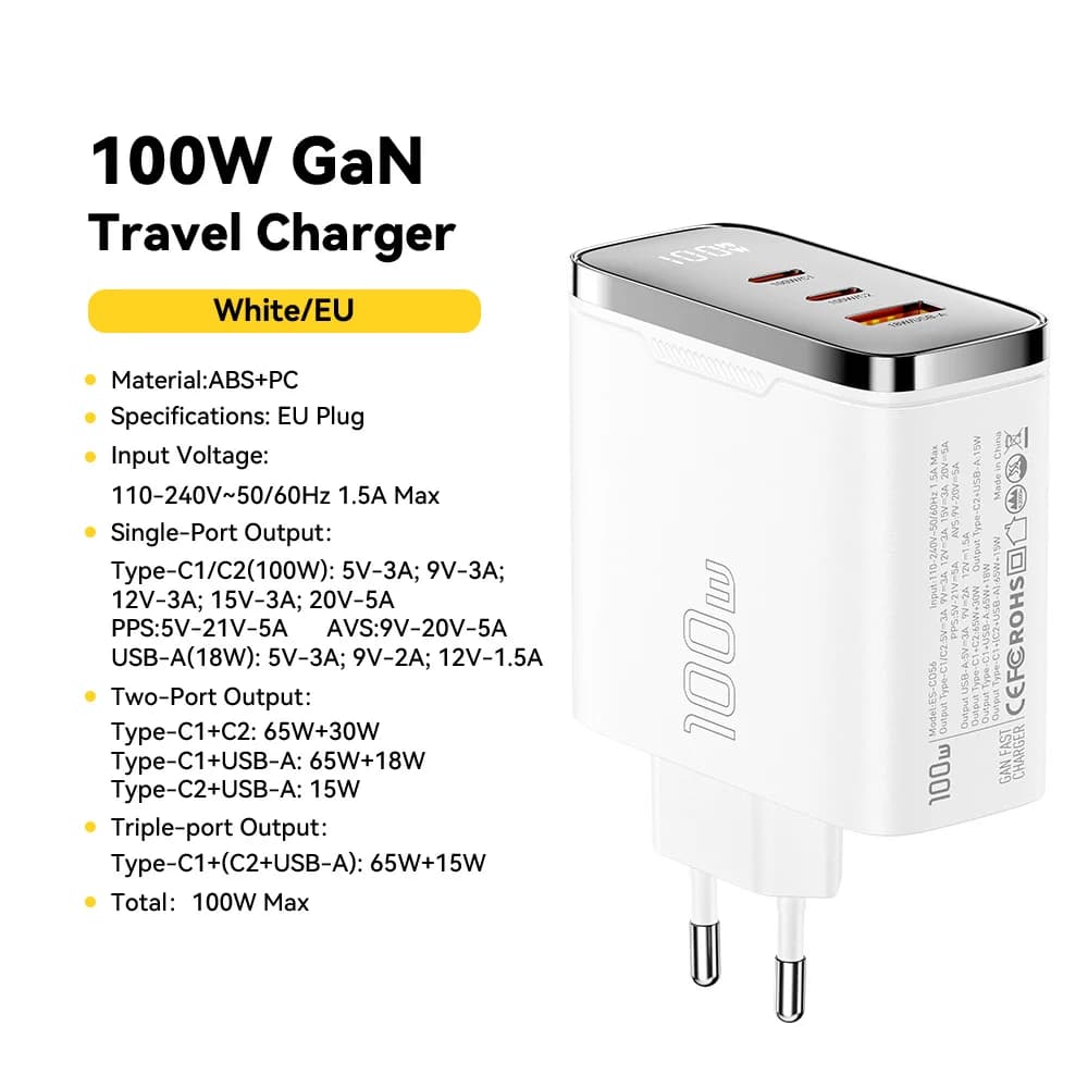 Ładowarka USB-C GaN 100W z wyświetlaczem cyfrowym