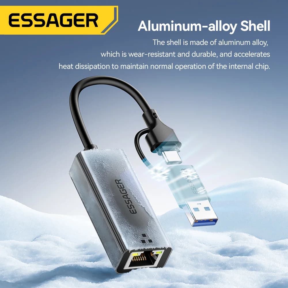 Adapter Gigabit Ethernet RJ45 USB-A/Type-C 2w1