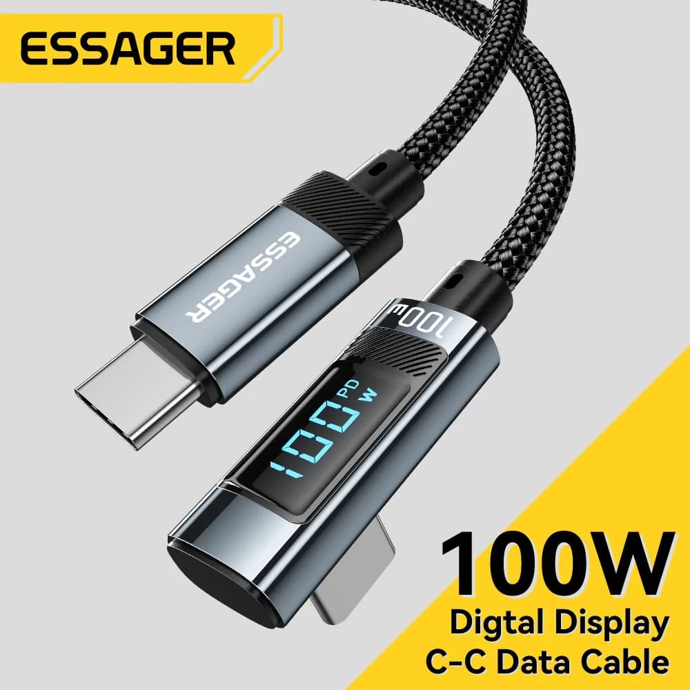 Kabel USB Type-C na USB-C 100W z wyświetlaczem LED 90°